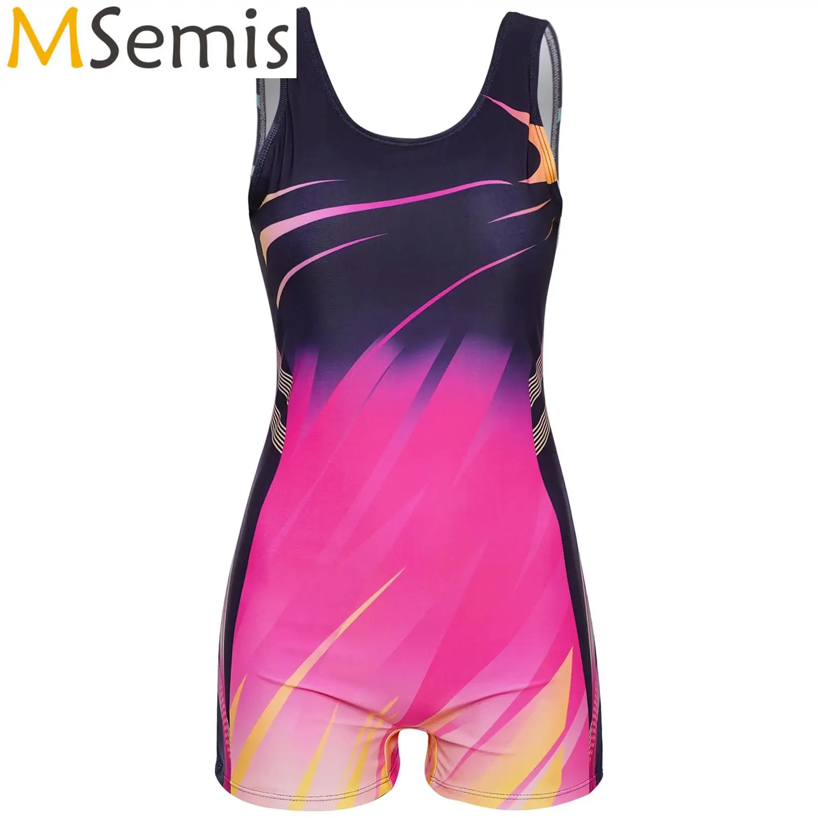 Women's One-Piece Sports Swimwear Contrast Color Athletic Jumpsuit Swimsuit U Neck Printed Bodysuit with Removable Chest Pads
Women's One-Piece Sports Swimwear Contrast Color Athletic Jumpsuit Swimsuit U Neck Printed Bodysuit with Removable Chest Pads