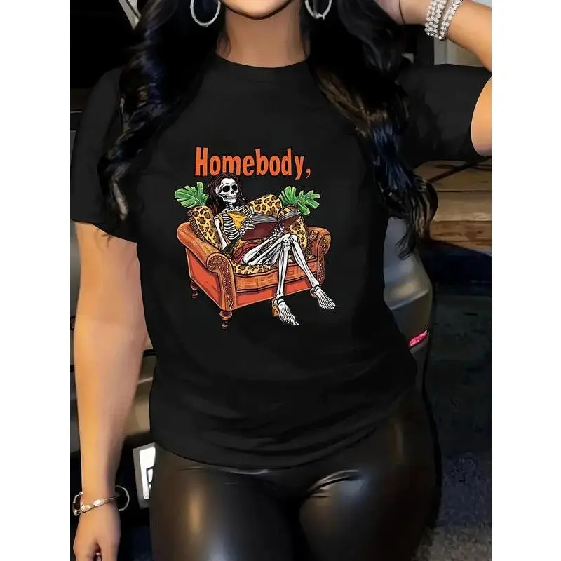 "Homebody" Graphic T-Shirt for Women, Funny Skeleton Reading Tee, Cute Short Sleeve Top for Casual Daily Wear
"Homebody" Graphic T-Shirt for Women, Funny Skeleton Reading Tee, Cute Short Sleeve Top for Casual Daily Wear