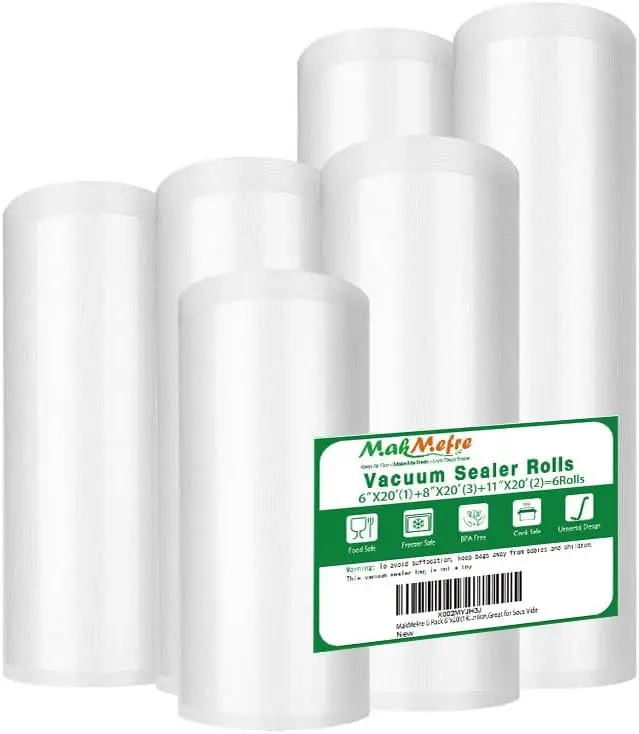 6-Pack Vacuum Sealer Bags Rolls:6"x20' (1 Roll),11"x20' (2 Rolls)-Commercial Grade,Puncture-Resistant for Sous Vide Cooking
6-Pack Vacuum Sealer Bags Rolls:6"x20' (1 Roll),11"x20' (2 Rolls)-Commercial Grade,Puncture-Resistant for Sous Vide Cooking