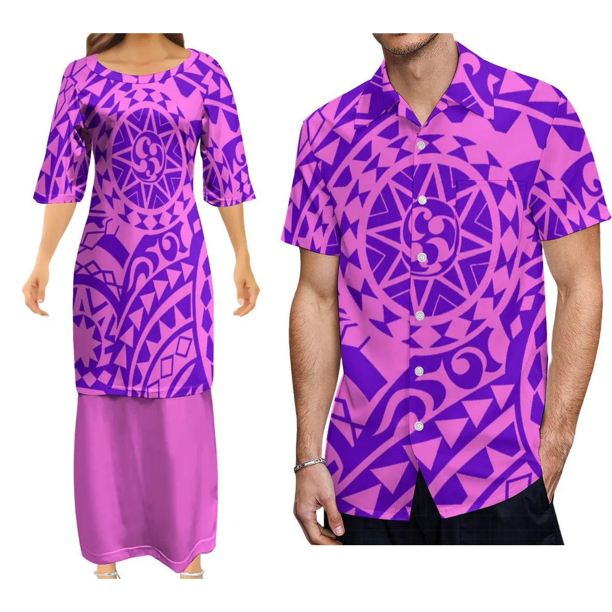 Summer Women'S Half-Sleeved Dress Polynesian Tribal Couple Suit Women'S Short-Sleeved Dress Two-Piece With Men'S Shirt
Summer Women'S Half-Sleeved Dress Polynesian Tribal Couple Suit Women'S Short-Sleeved Dress Two-Piece With Men'S Shirt