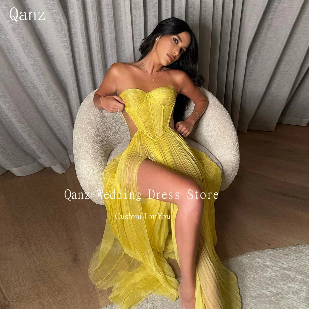 Qanz Modern Chiffon Prom Dresses Sweethear Illusion Evening Dress Women Sexy High Side Slit Long Robes De Soirée Customized
Qanz Modern Chiffon Prom Dresses Sweethear Illusion Evening Dress Women Sexy High Side Slit Long Robes De Soirée Customized