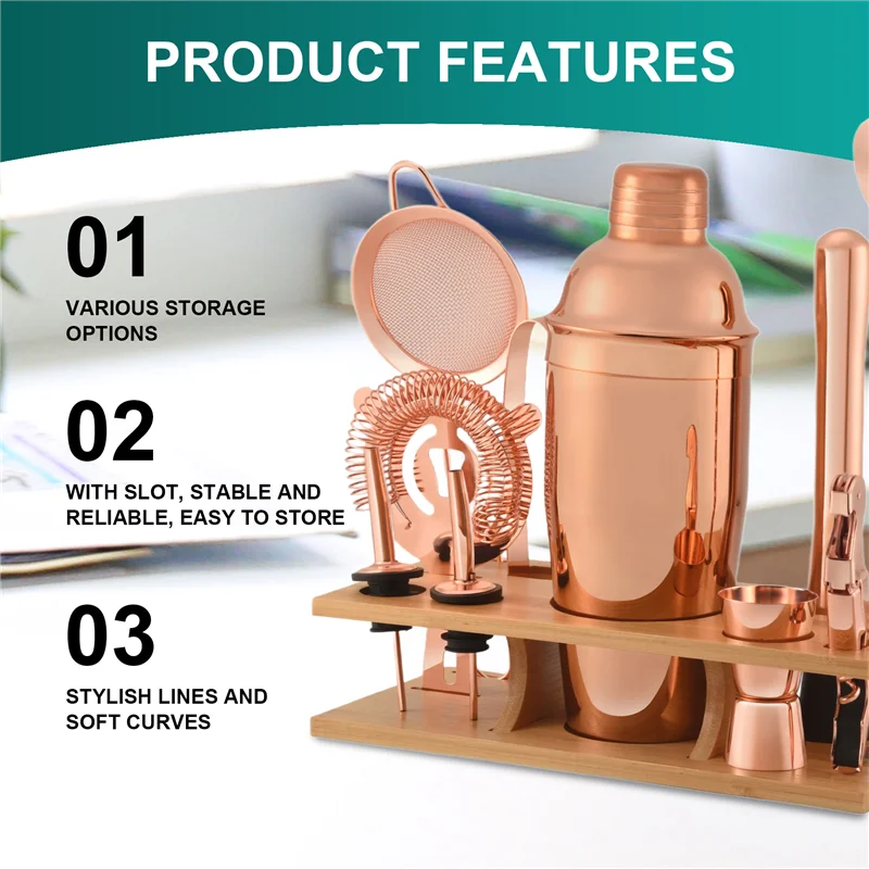 A74U 11 Pcs 750ML Cocktail Shaker Y Shiny Stainless Steel British Cocktail Shaker Set Rose Gold Color
A74U 11 Pcs 750ML Cocktail Shaker Y Shiny Stainless Steel British Cocktail Shaker Set Rose Gold Color