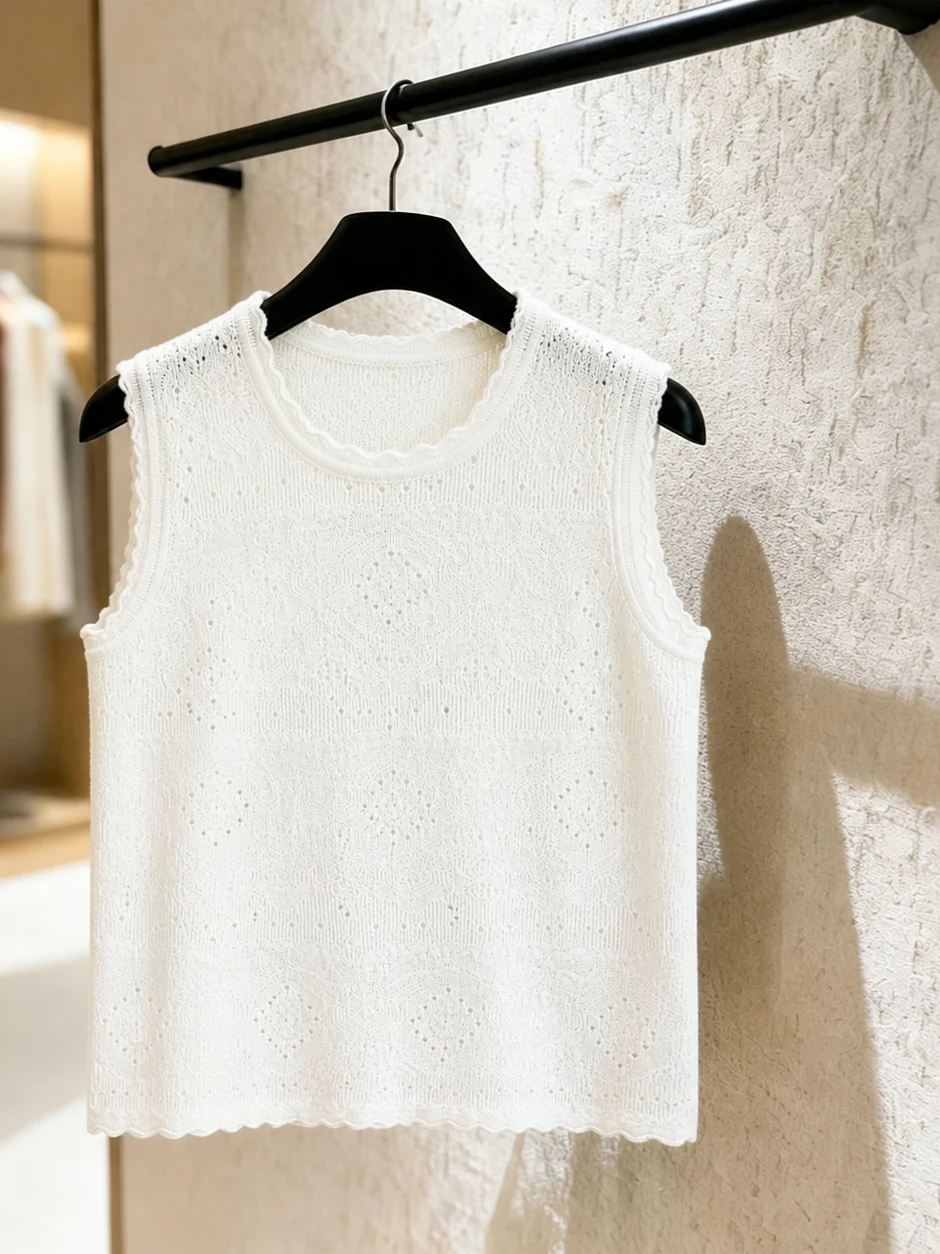 Skin-friendly Hollow out Sleeveless Vest Gentle Style round Neck Design Versatile Inner Wear Comfortable Small Shirt for Women
Skin-friendly Hollow out Sleeveless Vest Gentle Style round Neck Design Versatile Inner Wear Comfortable Small Shirt for Women