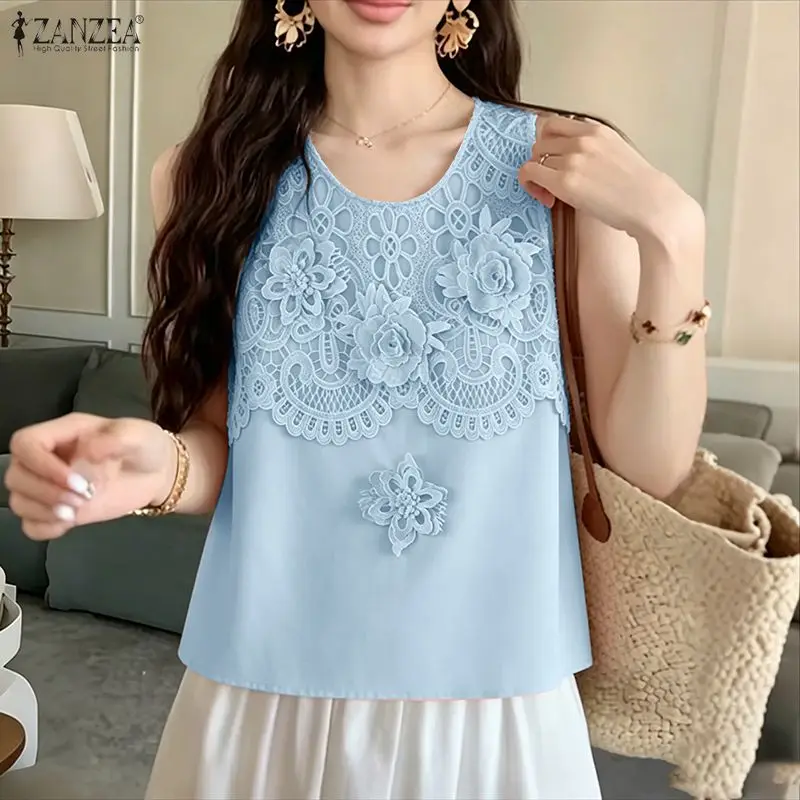 ZANZEA Women Sleeveless Blouses Solid Color Summer Tops Tank Lace Blouse O Neck OL Work Party Tee Blusas Tunic 3XL Streetwear
ZANZEA Women Sleeveless Blouses Solid Color Summer Tops Tank Lace Blouse O Neck OL Work Party Tee Blusas Tunic 3XL Streetwear
