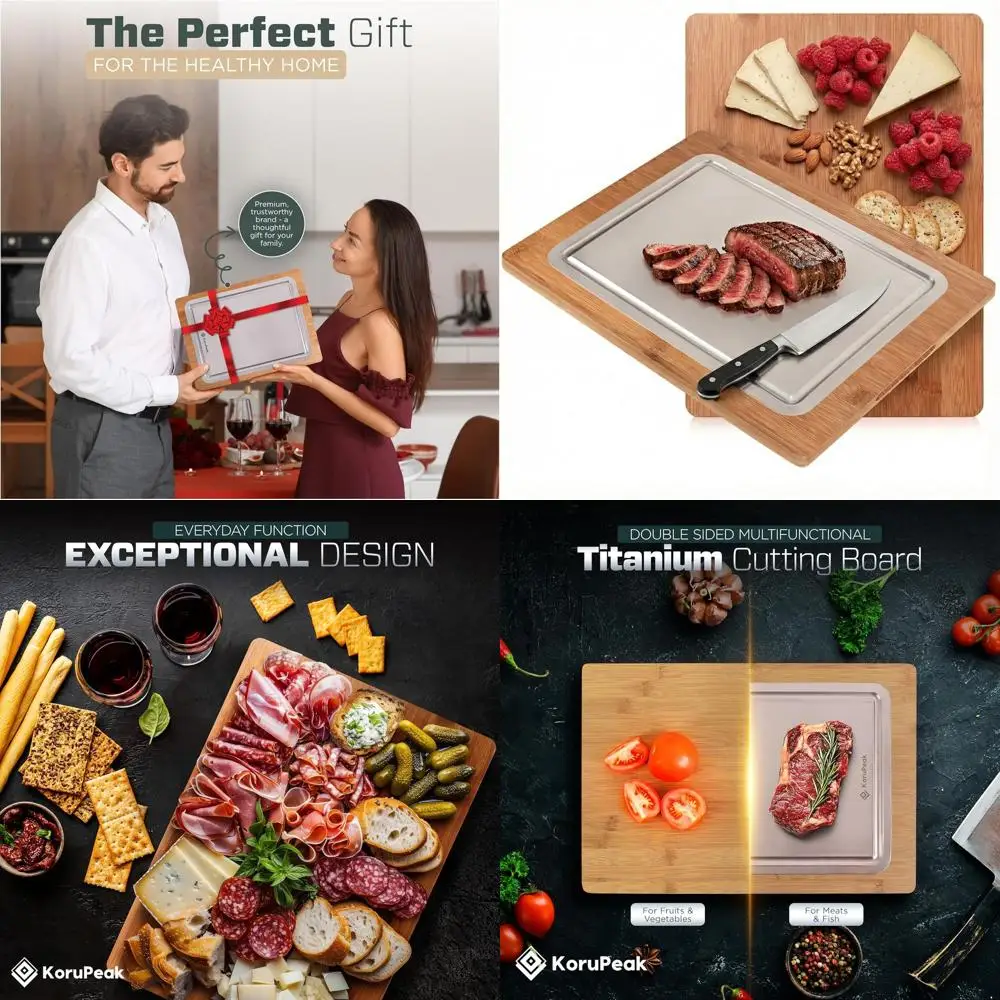 Large Bamboo-Edged Double-Sided Titanium Kitchen Cutting Board, 16x12 Inches
Large Bamboo-Edged Double-Sided Titanium Kitchen Cutting Board, 16x12 Inches