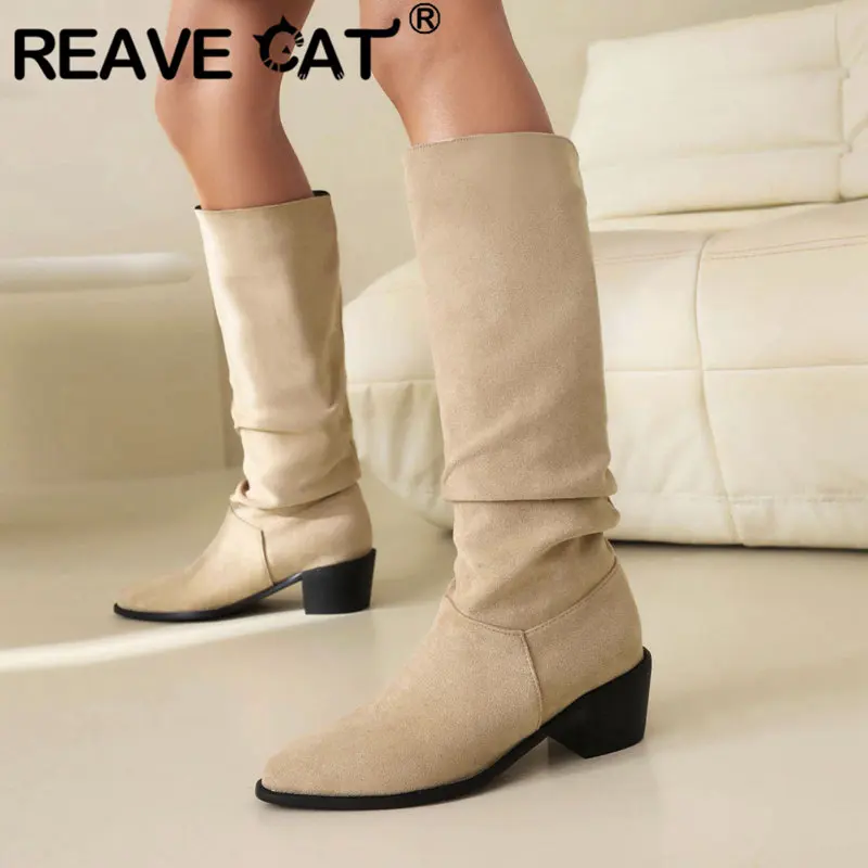 REAVE CAT Women Knee High Boots Leisure Daily Bota Pointed Toe Flock Spring autumn Chunky Hees 5cm Slip On Flock Suede 42 43
REAVE CAT Women Knee High Boots Leisure Daily Bota Pointed Toe Flock Spring autumn Chunky Hees 5cm Slip On Flock Suede 42 43