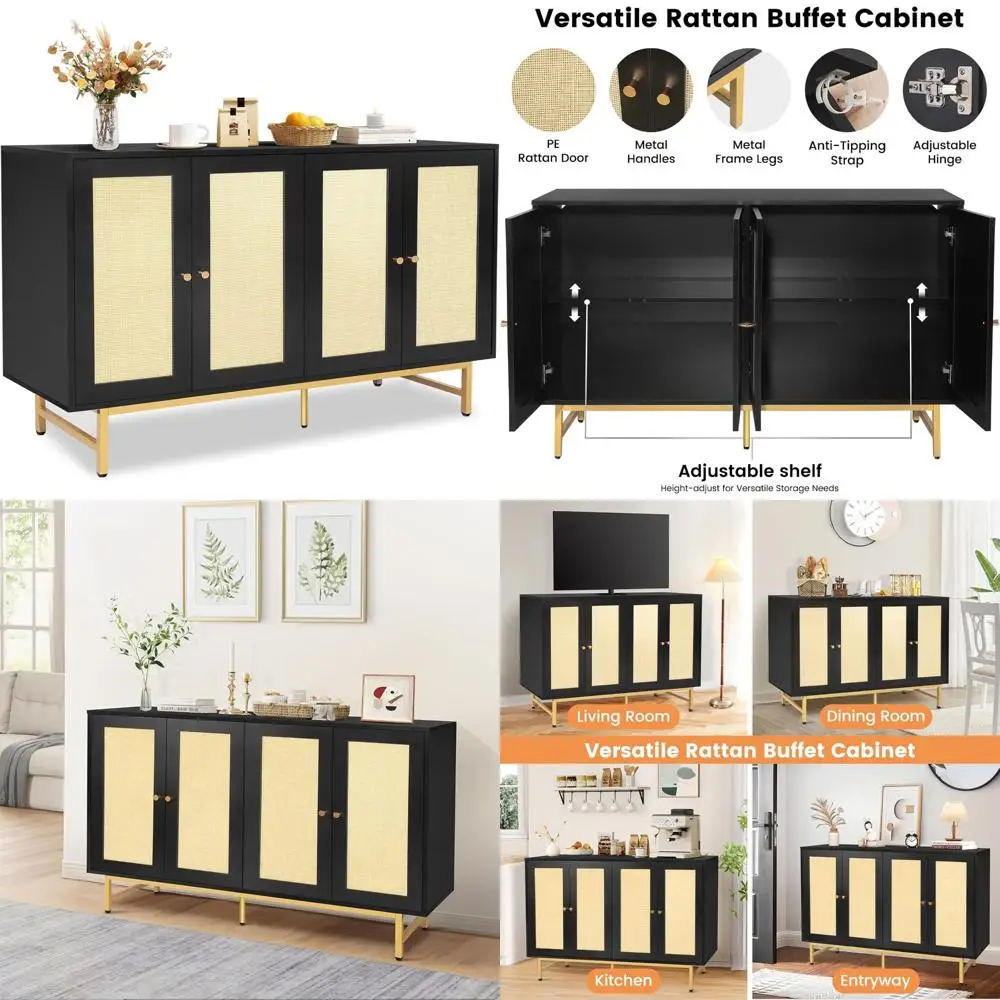 Large Modern Rattan-Doored Sideboard Buffet Cabinet with Ample Storage for Living Room and Kitchen
Large Modern Rattan-Doored Sideboard Buffet Cabinet with Ample Storage for Living Room and Kitchen