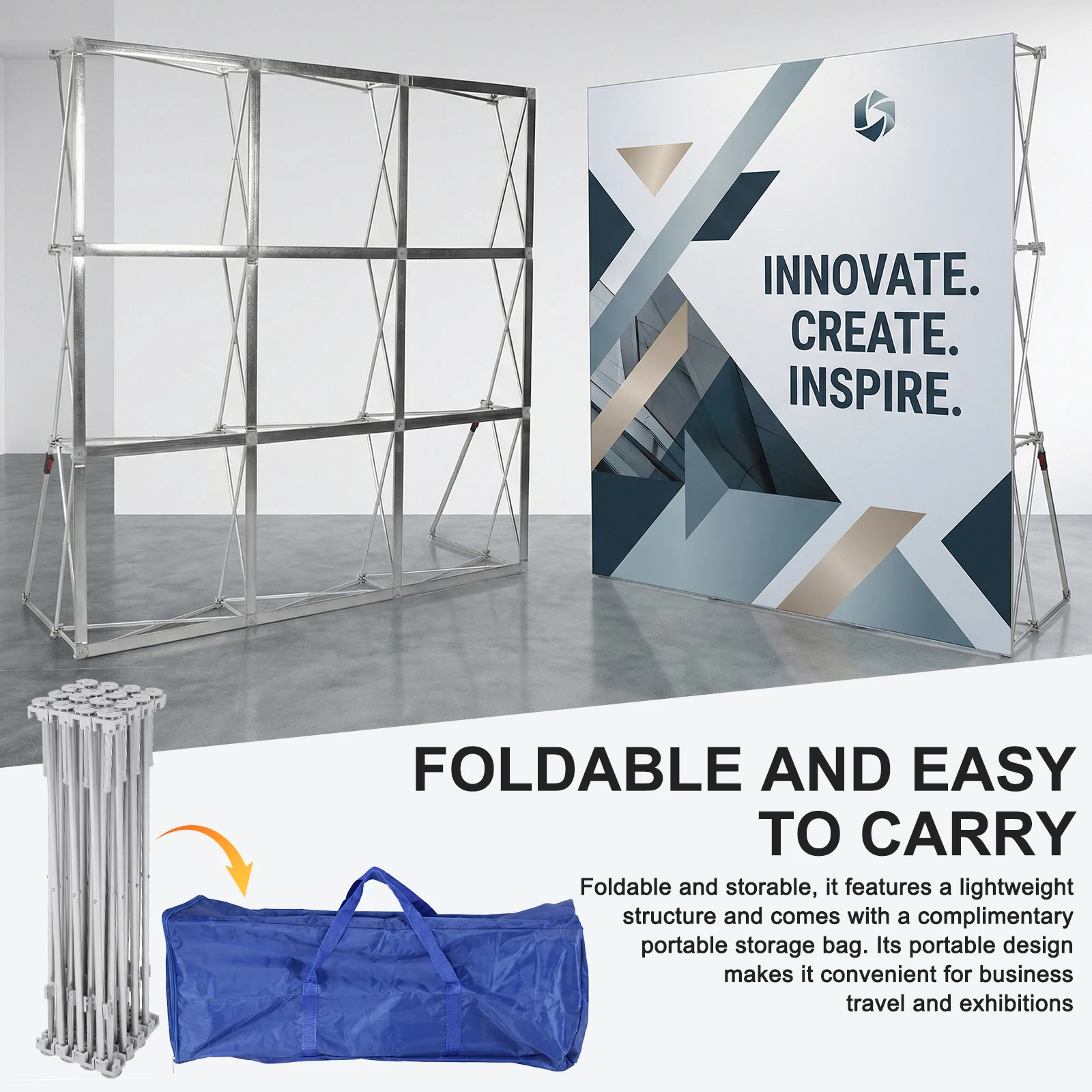 Tension Fabric Collapsible Stand with Storage Bag & Cable Ties Foldable Support Bracket Detachable for Wedding Exhibition Events
Tension Fabric Collapsible Stand with Storage Bag & Cable Ties Foldable Support Bracket Detachable for Wedding Exhibition Events