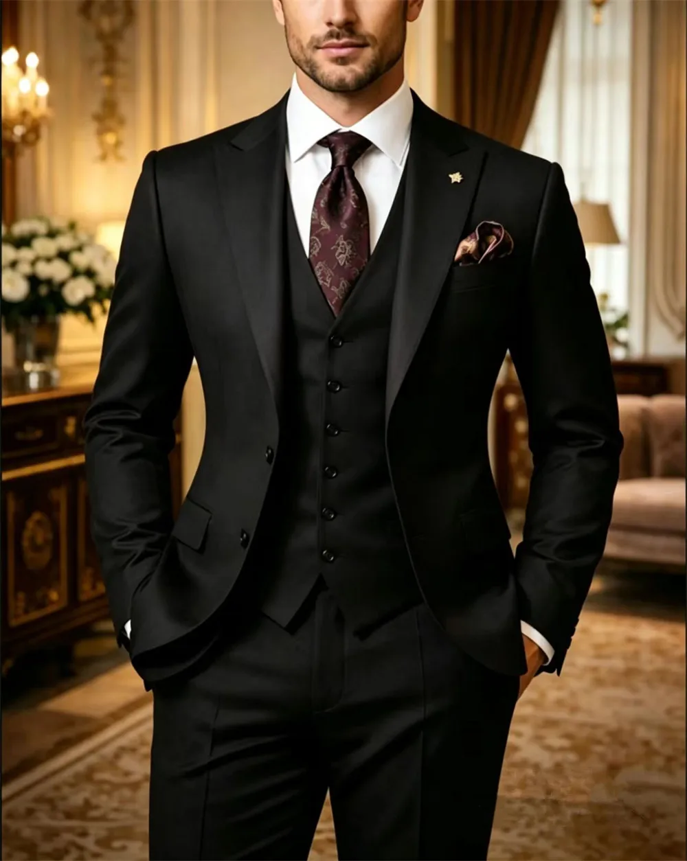 Elegant Black Men's Suit 3 Piece Suit Wedding Business Formal Slit Fit Custom Workplace Outfit for Men (Blazer+Vest+Pants)
Elegant Black Men's Suit 3 Piece Suit Wedding Business Formal Slit Fit Custom Workplace Outfit for Men (Blazer+Vest+Pants)