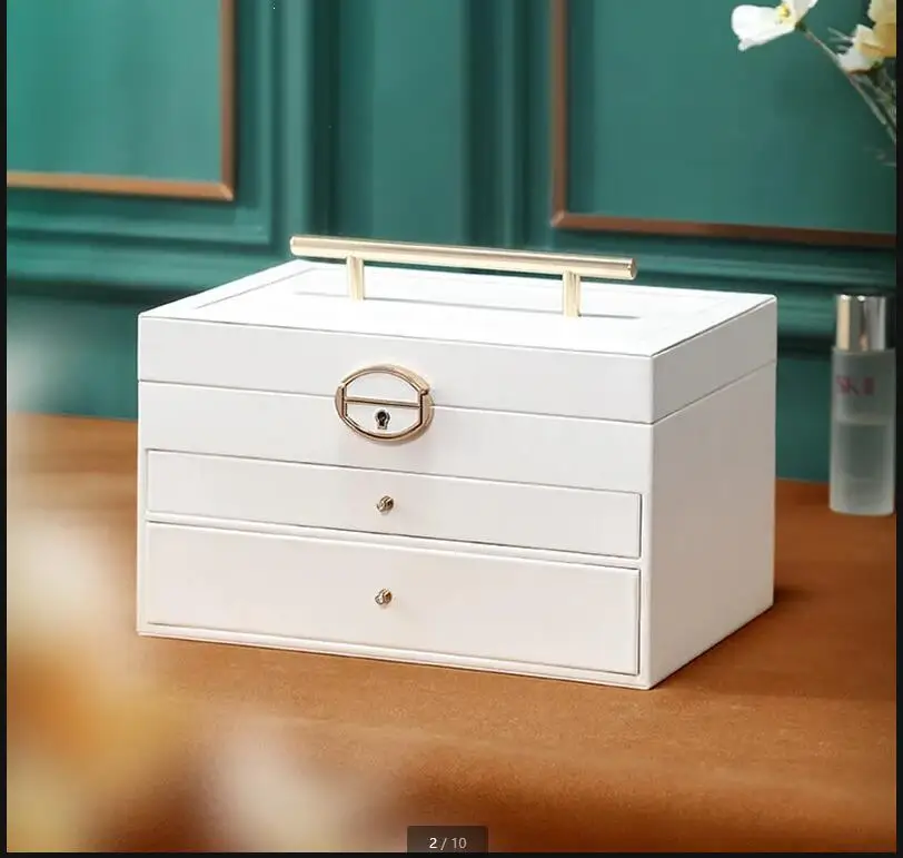 Multilayer Leather Jewelry Box with Brass Handle Ring Earring Storage Box Home Dressing Table Cosmetic Organizer Wedding Gifts 
Multilayer Leather Jewelry Box with Brass Handle Ring Earring Storage Box Home Dressing Table Cosmetic Organizer Wedding Gifts