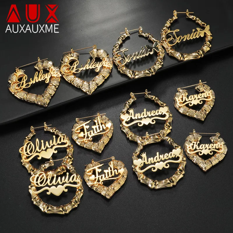 Auxauxme Custom Name Heart Bamboo Hoop Earrings Stainless Steel Personalized 40mm-100mm Nameplate Earrings Hip Hop Jewelry Gift
Auxauxme Custom Name Heart Bamboo Hoop Earrings Stainless Steel Personalized 40mm-100mm Nameplate Earrings Hip Hop Jewelry Gift