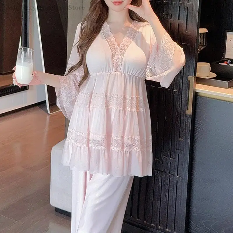 Элегантный кружевной пижамный комплект с v-образным вырезом, женская одежда для сна, одежда для дома, сексуальное женское белье, брюки с длинными рукавами, пижамный костюм, свободная повседневная домашняя одежда
Элегантный кружевной пижамный комплект с v-образным вырезом, женская одежда для сна, одежда для дома, сексуальное женское белье, брюки с длинными рукавами, пижамный костюм, свободная повседневная домашняя одежда