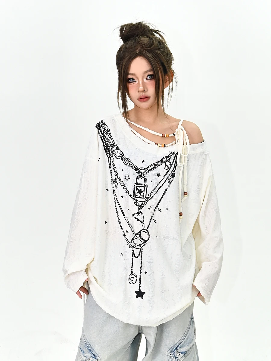 Creative Print oulder Bared Long Sve T irt Women's Loose BF Lazy Sle Top Street Faion Casual Wear for Young Ladies
Creative Print oulder Bared Long Sve T irt Women's Loose BF Lazy Sle Top Street Faion Casual Wear for Young Ladies