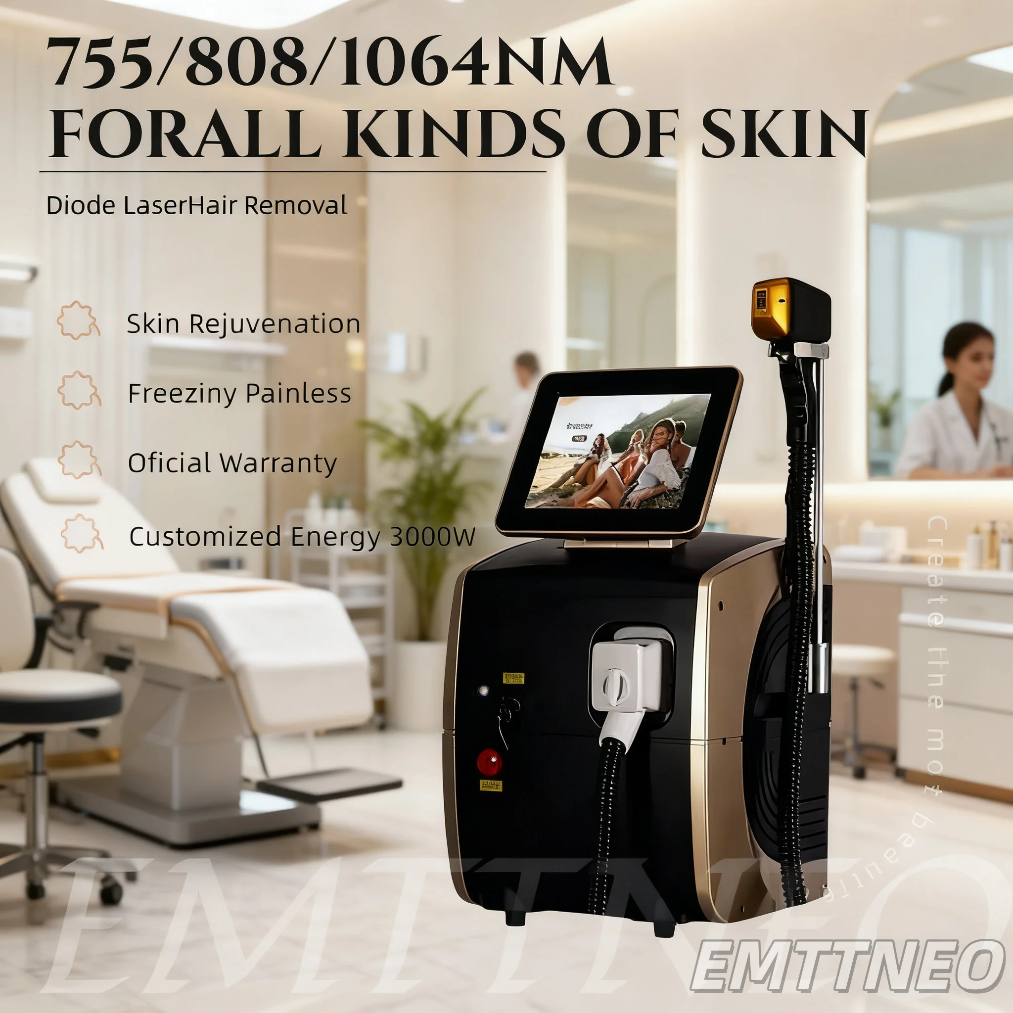 4000 Вт профессиональный безболезненный охлаждающий диодный лазерный аппарат для удаления волос постоянный 755 нм 808 нм 1064 нм 3 длины волны для использования в салоне
4000 Вт профессиональный безболезненный охлаждающий диодный лазерный аппарат для удаления волос постоянный 755 нм 808 нм 1064 нм 3 длины волны для использования в салоне