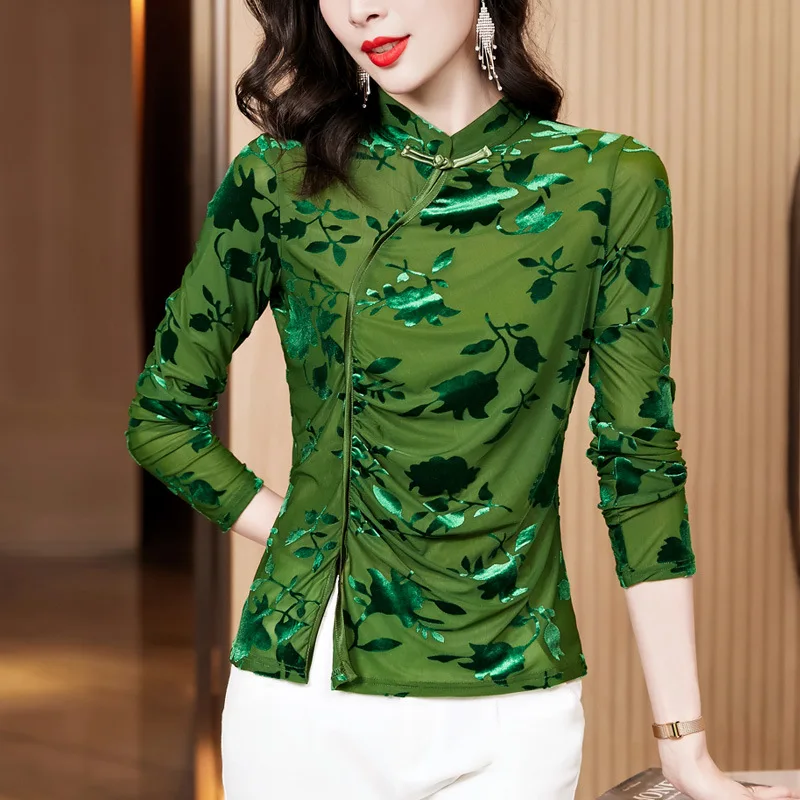 Chinese Style Button Up Shirt for Women, Spring and Autumn Standing Collar Top, Plush Mesh Base T-shirt Shirts for Women
Chinese Style Button Up Shirt for Women, Spring and Autumn Standing Collar Top, Plush Mesh Base T-shirt Shirts for Women