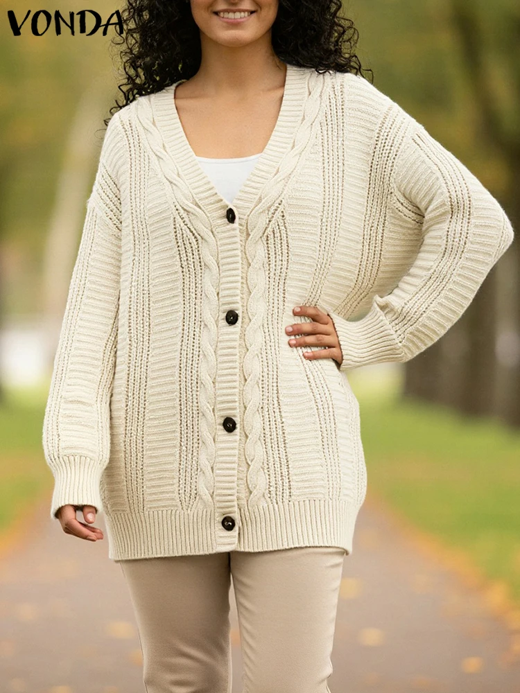 VONDA 2025 г., осенний модный вязаный кардиган, свитера с глубоким v-образным вырезом, однотонные джемперы с длинными рукавами, женские повседневные свободные трикотажные джемперы
VONDA 2025 г., осенний модный вязаный кардиган, свитера с глубоким v-образным вырезом, однотонные джемперы с длинными рукавами, женские повседневные свободные трикотажные джемперы