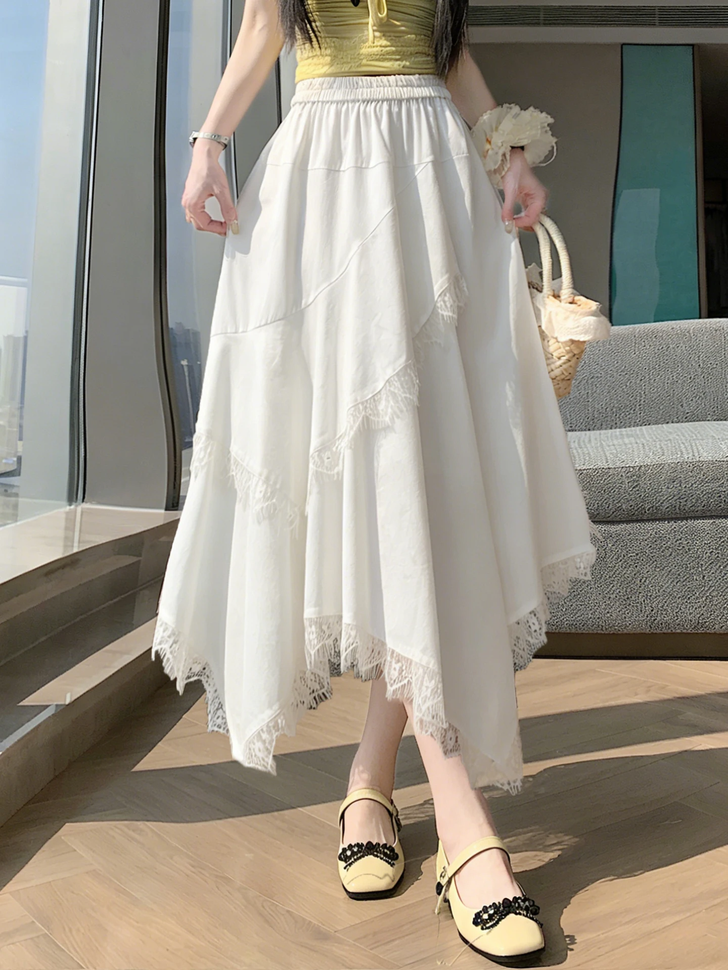 Summer Women's Gauze Layered Skirt Irregular Lace Splicing A-Line Long Skirt Elastic Waist Slimming Korean Style Commute
Summer Women's Gauze Layered Skirt Irregular Lace Splicing A-Line Long Skirt Elastic Waist Slimming Korean Style Commute