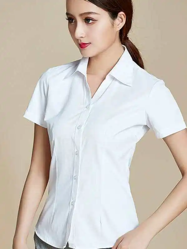 Fashionable New Style Women's Short-Sleeved White Shirt Clean Fit Cotton Blend Short Length Deformable Chinese Production
Fashionable New Style Women's Short-Sleeved White Shirt Clean Fit Cotton Blend Short Length Deformable Chinese Production