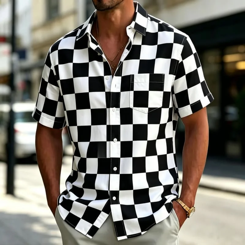 Men's Classic Checkerboard Holiday shirt, Short Sleeved Shirt With pockets, Simple And versatile, Summer Casual Wear
Men's Classic Checkerboard Holiday shirt, Short Sleeved Shirt With pockets, Simple And versatile, Summer Casual Wear