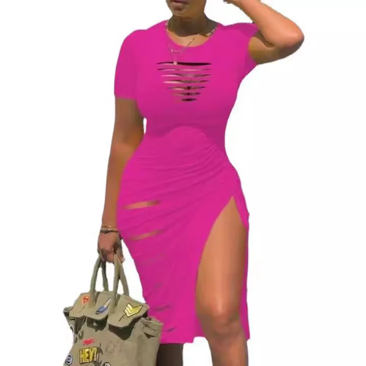 Elegant Short Sleeve round Neck Dress for Women Sexy Tear Design Milk Fiber Material mid Waist Basic Style Summer Thickened
Elegant Short Sleeve round Neck Dress for Women Sexy Tear Design Milk Fiber Material mid Waist Basic Style Summer Thickened