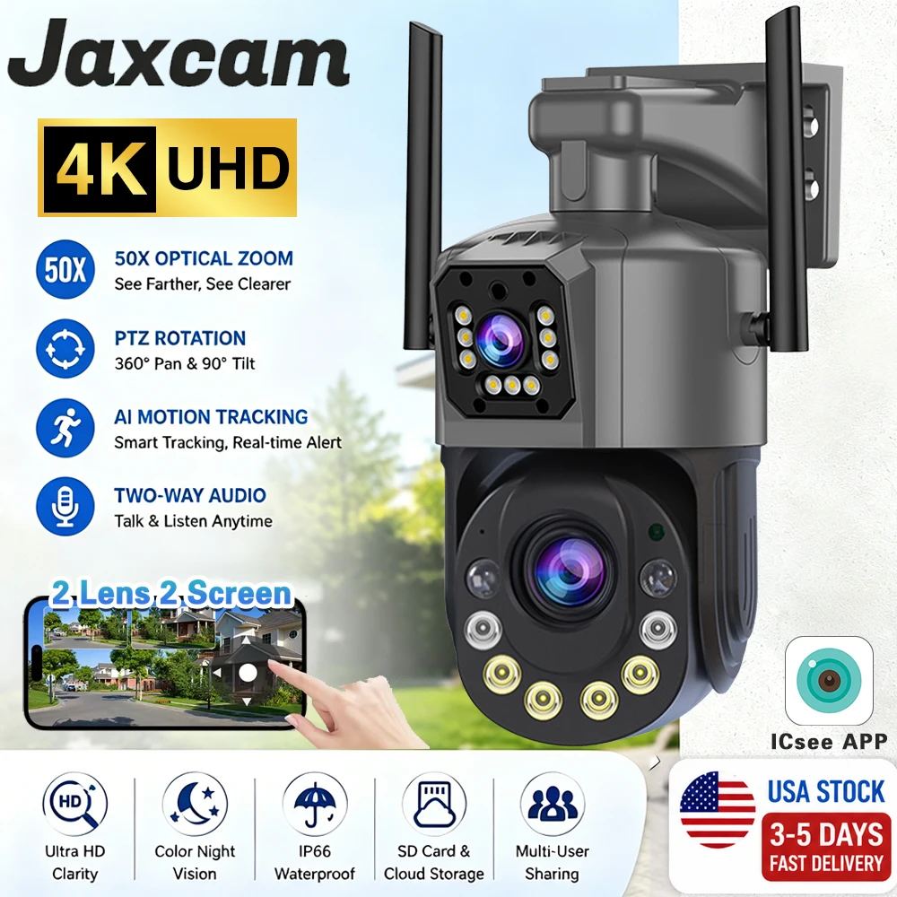 50X Optical Zoom PTZ IP Camera 4K 8MP Dual Lens WiFi Outdoor Surveillance Cam Motion Detect Support ICSEE APP
50X Optical Zoom PTZ IP Camera 4K 8MP Dual Lens WiFi Outdoor Surveillance Cam Motion Detect Support ICSEE APP