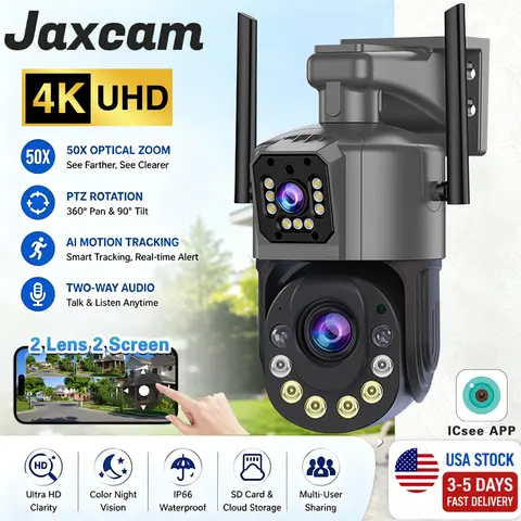 50X Optical Zoom PTZ IP Camera 4K 8MP Dual Lens WiFi Outdoor Surveillance Cam Motion Detect Support ICSEE APP