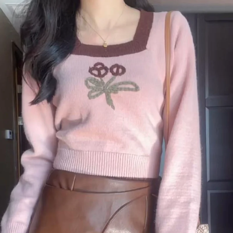 Retro Square Collar Short Sweater for Women in Autumn and Winter Milk-style Pink Sweet Knitted Top
Retro Square Collar Short Sweater for Women in Autumn and Winter Milk-style Pink Sweet Knitted Top