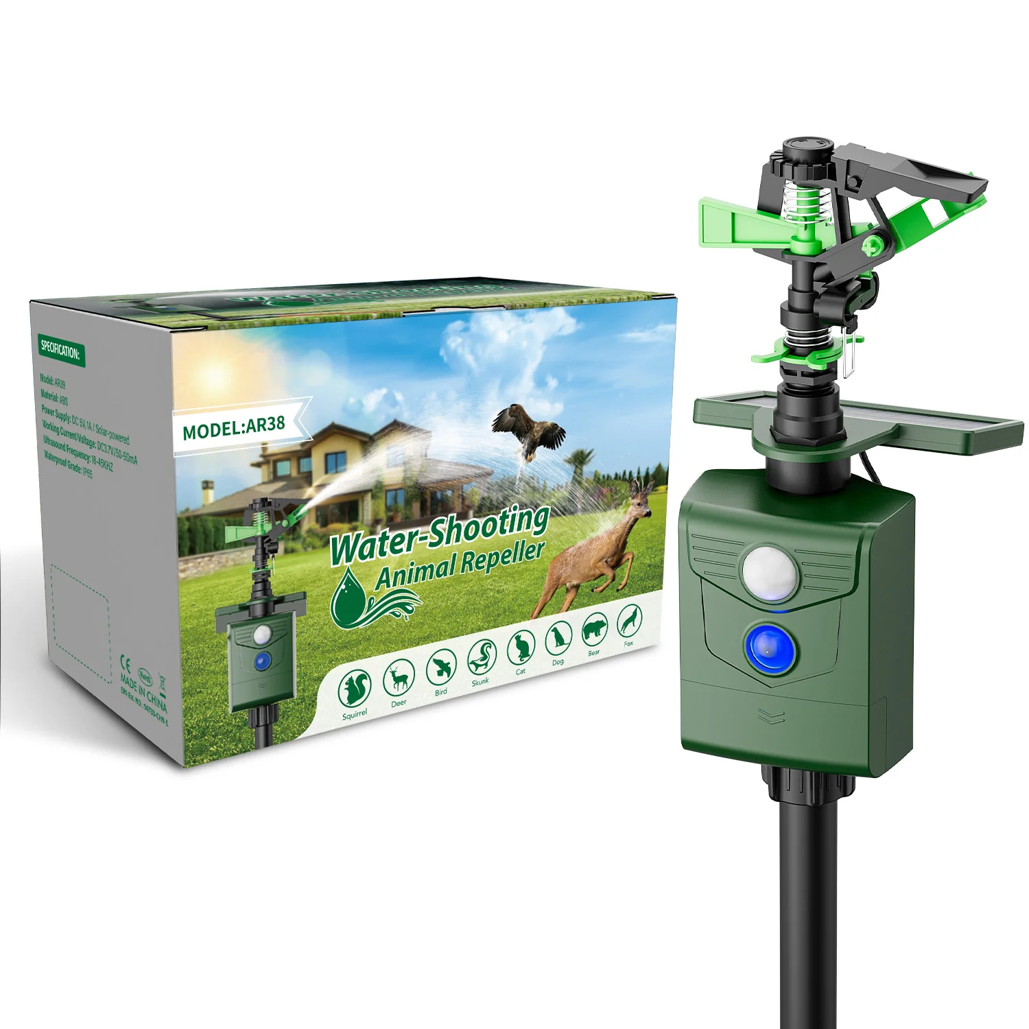 Outdoor Solar Animal Repeller Automatic Water Sprayer Flashing Light USB Charging Adjustable Detection Range IP65 Weatherproof
Outdoor Solar Animal Repeller Automatic Water Sprayer Flashing Light USB Charging Adjustable Detection Range IP65 Weatherproof