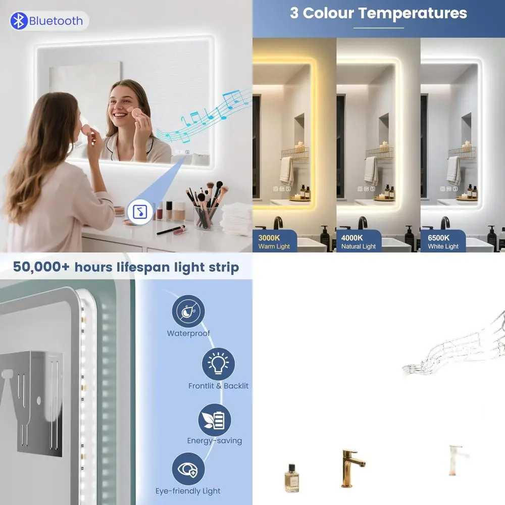 Настенное светодиодное зеркало для ванной комнаты 48x32 дюйма с Bluetooth-динамиком, противотуманное, 3-цветная температура, регулируемая яркость, водонепроницаемое закаленное
Настенное светодиодное зеркало для ванной комнаты 48x32 дюйма с Bluetooth-динамиком, противотуманное, 3-цветная температура, регулируемая яркость, водонепроницаемое закаленное