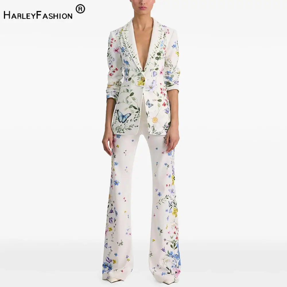 2026 in Stock Lady Office Suit Elegant Style Floral Printing Notched Long Sleeve Single Button Blazer Flared Pants Women 2pcs
2026 in Stock Lady Office Suit Elegant Style Floral Printing Notched Long Sleeve Single Button Blazer Flared Pants Women 2pcs