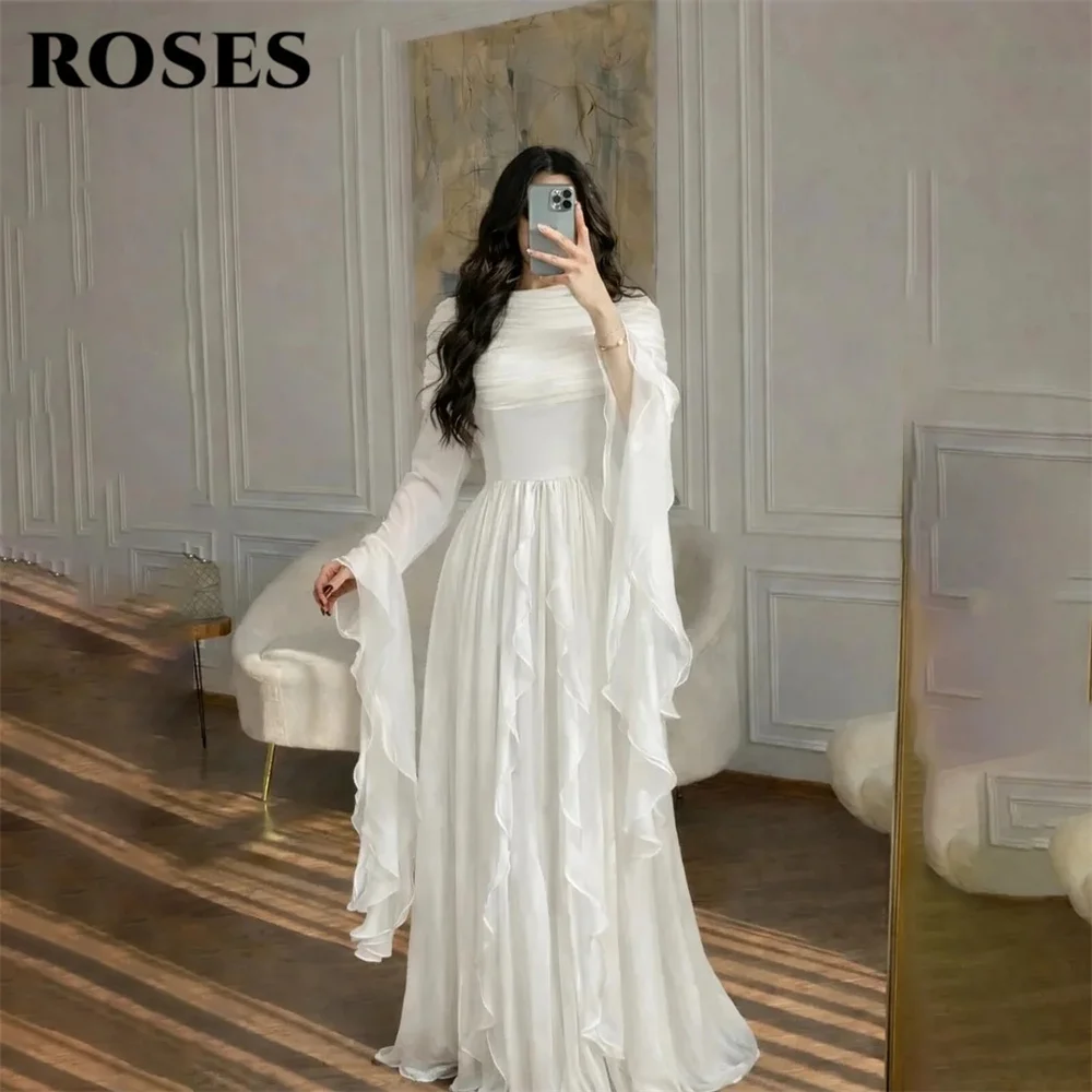 ROSES White Chiffon Party Dresses Off the Shoulder Flared Cuff Evening Dresses Wave Hem فساتين السهرة Customized
ROSES White Chiffon Party Dresses Off the Shoulder Flared Cuff Evening Dresses Wave Hem فساتين السهرة Customized