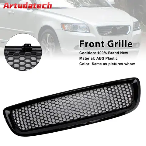 Artudatech Gloss Black Front Bumper Honeycomb Grille Grill Fit Volvo S40 V50 2008-2012