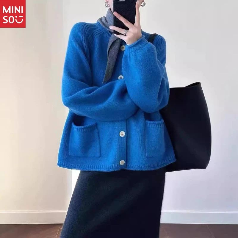 Miniso Klein Blue Cardigan, Puff Sleeve Sweater, Early Spring Loose Fit Knit Top 
Miniso Klein Blue Cardigan, Puff Sleeve Sweater, Early Spring Loose Fit Knit Top