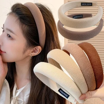 여성용 단색 헤어 밴드, 빈티지 탄성 머리띠, 스폰지 머리띠, 헤어 후프, 한국 헤어 액세서리, 패션