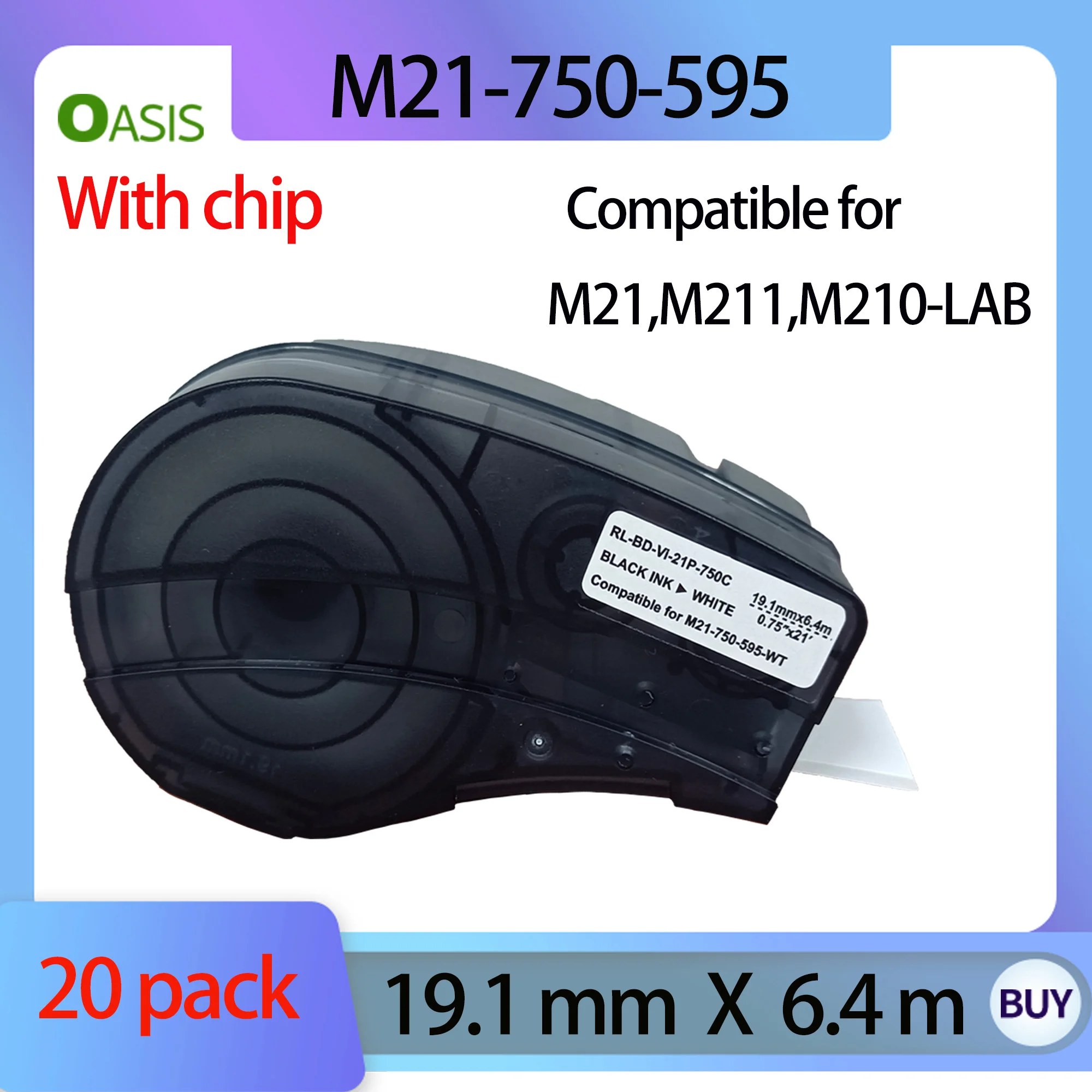 20 pack New Version CHIP Label Cartridge M21-750-595-WT Ribbon Tags for All-Weather For Brady M210 , M211,M210-LAB Label Printer
20 pack New Version CHIP Label Cartridge M21-750-595-WT Ribbon Tags for All-Weather For Brady M210 , M211,M210-LAB Label Printer