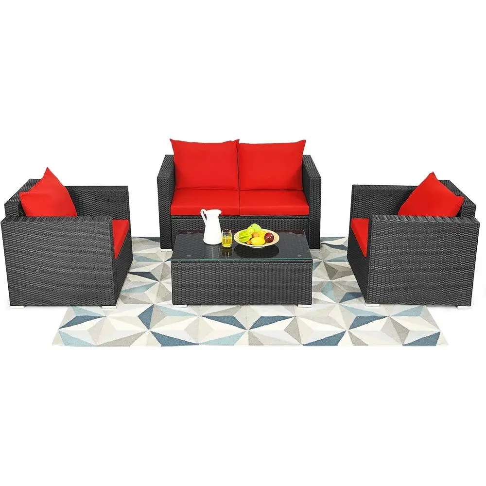 4 Piece Patio Rattan Contion urniture Set, Outdoor Wicker Soa Set with Padded Cushion & Tempered Glass Coee Table, Wicker Sectio
4 Piece Patio Rattan Contion urniture Set, Outdoor Wicker Soa Set with Padded Cushion & Tempered Glass Coee Table, Wicker Sectio