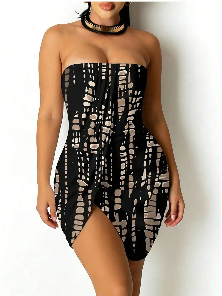 Strapless Bodycon Dress Abstract Print Slit Mini Dress For Women
Strapless Bodycon Dress Abstract Print Slit Mini Dress For Women