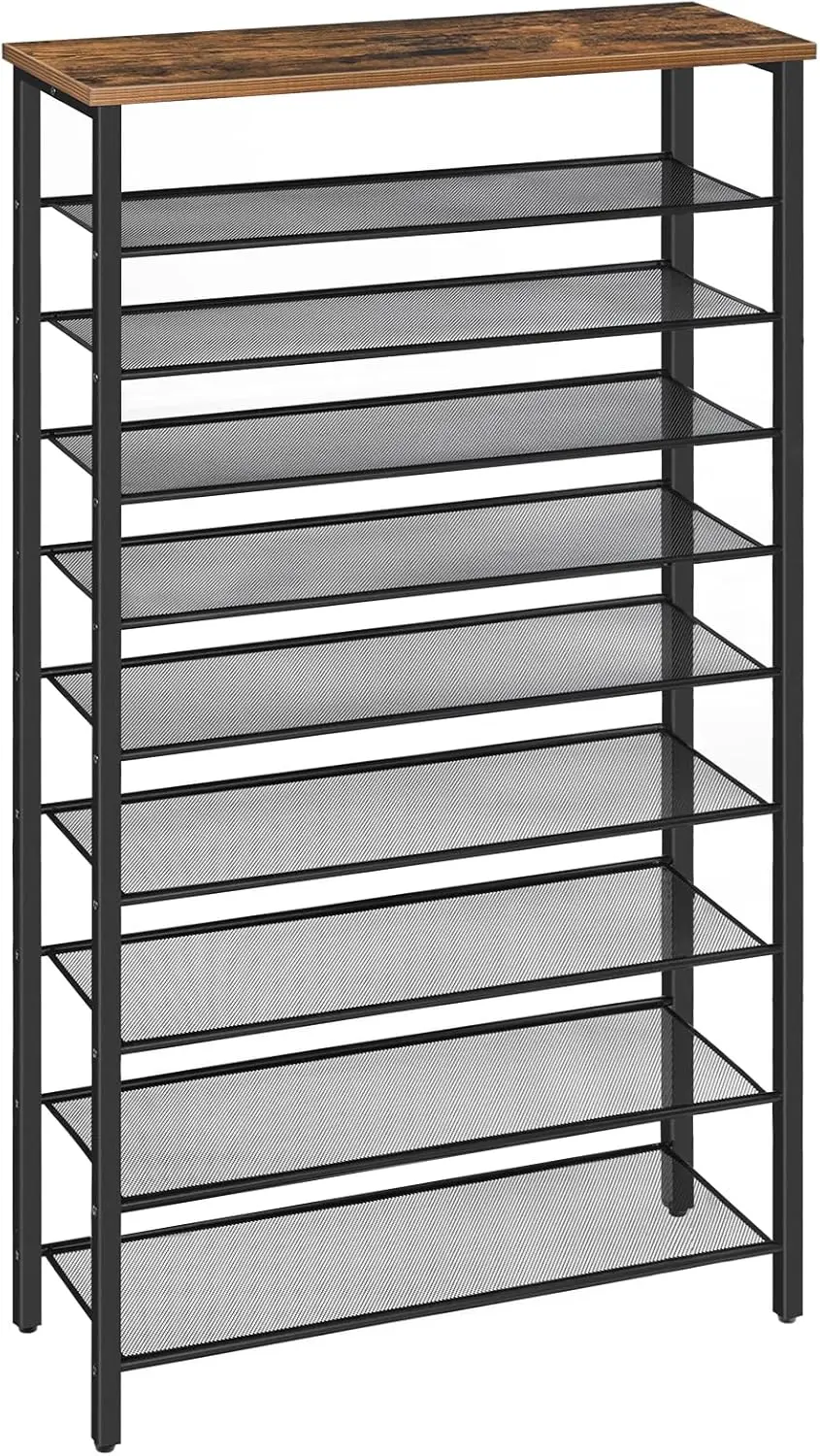 10-Tier Shoe Rack Organizer for Entryway, Large Capacity Holds 36-40 Pairs, Sturdy with 9 Metal Mesh Shelves in Rustic Brown
10-Tier Shoe Rack Organizer for Entryway, Large Capacity Holds 36-40 Pairs, Sturdy with 9 Metal Mesh Shelves in Rustic Brown