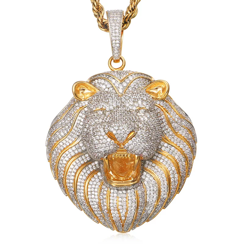 Waterproof 18K Gold Plated Lion Head Pendant Necklace, Full CZ Iced Out Two Tone Hip Hop Jewelry
Waterproof 18K Gold Plated Lion Head Pendant Necklace, Full CZ Iced Out Two Tone Hip Hop Jewelry