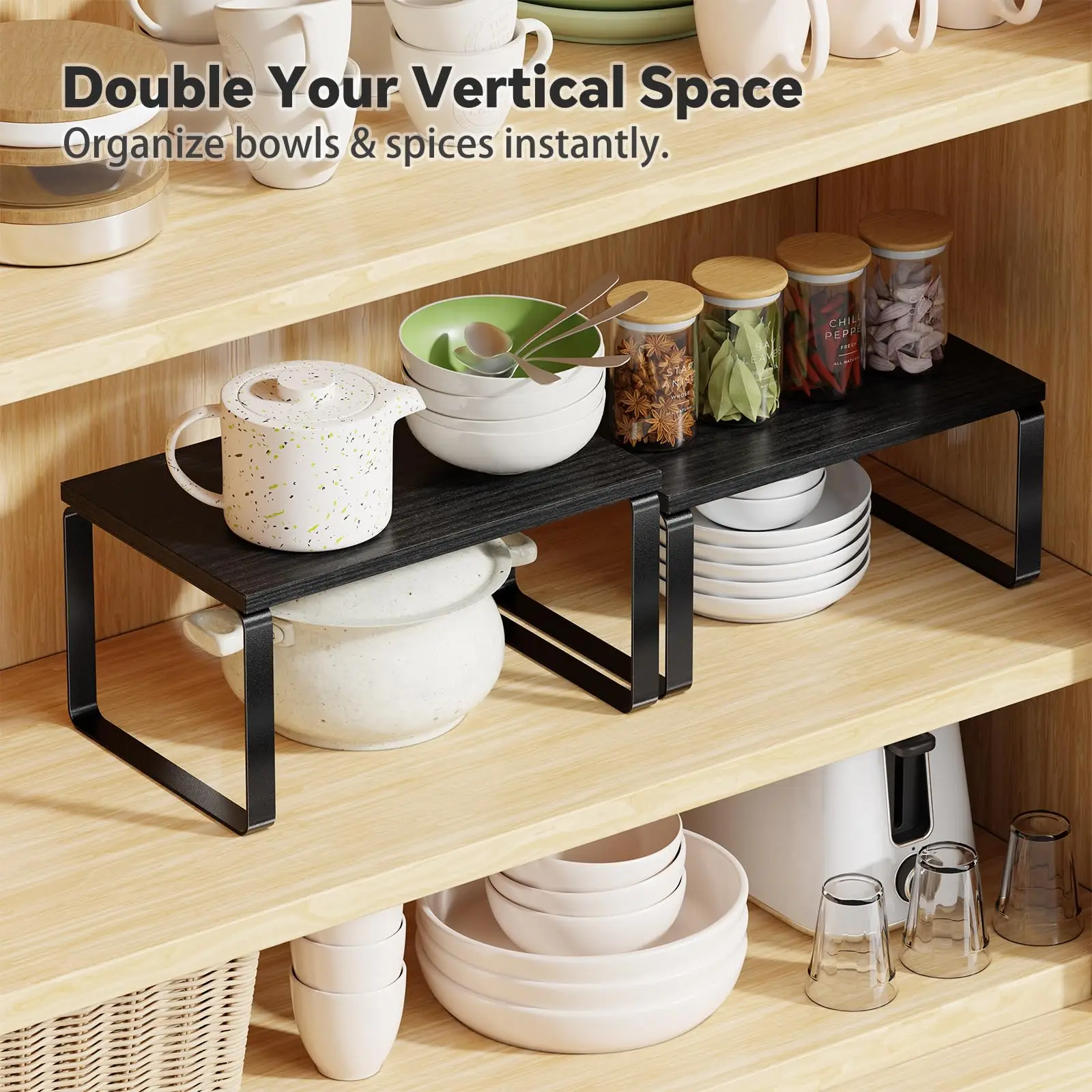 Cabinet Organizer Shelf, Set of 2 Kitchen Counter Shelves, Stackable Bamboo Spice Rack, for Kitchen, Office Desk, Bathroom
Cabinet Organizer Shelf, Set of 2 Kitchen Counter Shelves, Stackable Bamboo Spice Rack, for Kitchen, Office Desk, Bathroom