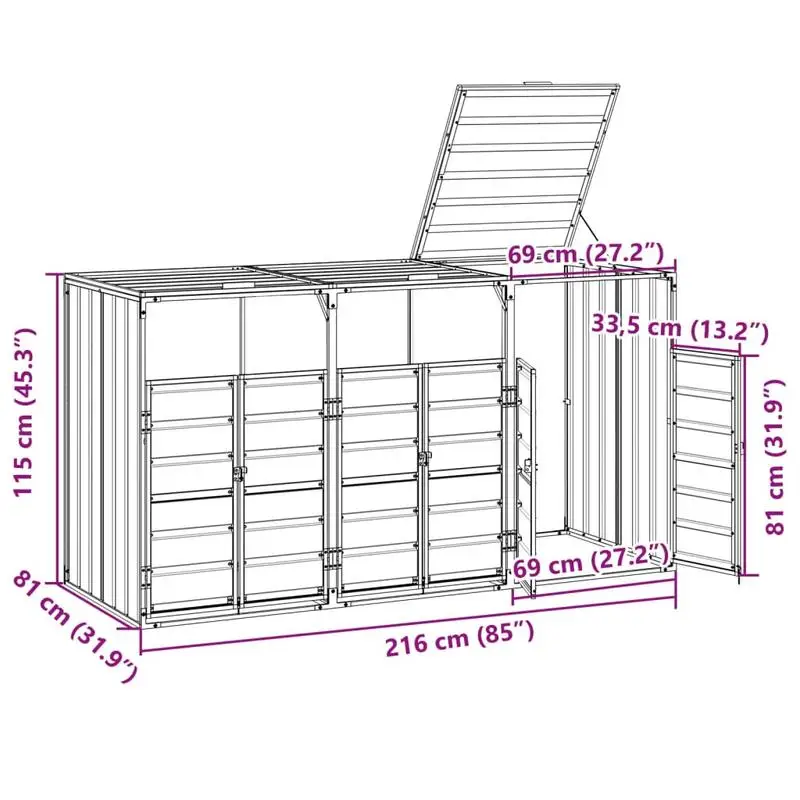 Wheelie Bin Storage for Triple Bins Gray 85"x31.9"x45.3" Steel
Wheelie Bin Storage for Triple Bins Gray 85"x31.9"x45.3" Steel