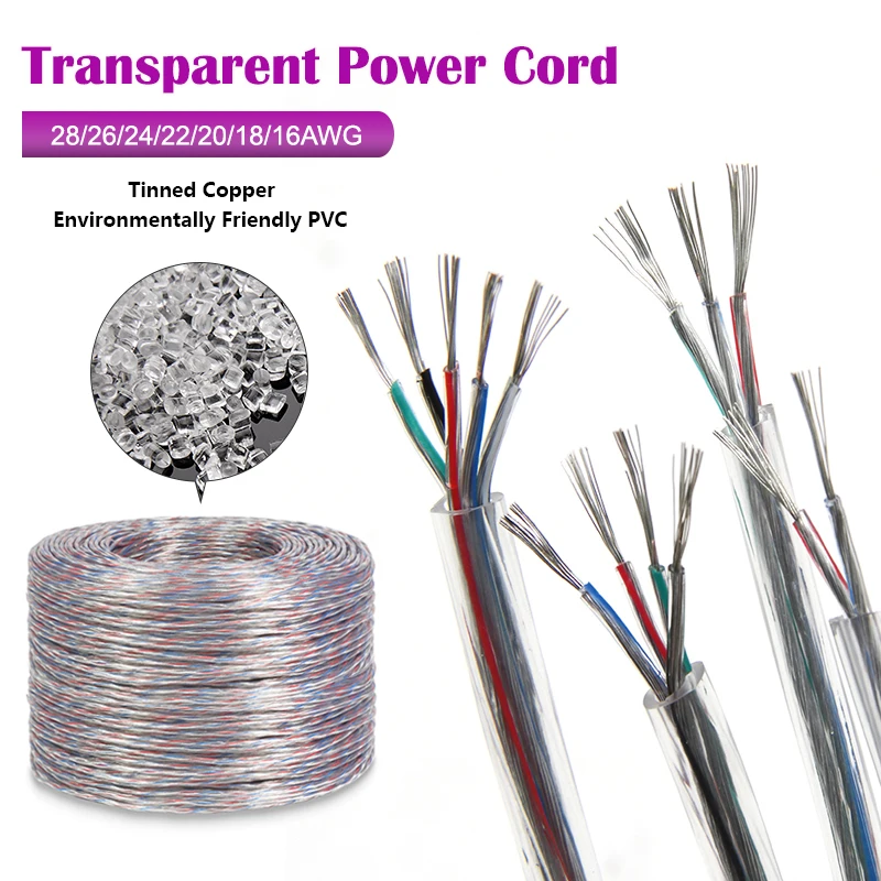 1 ~ 20M Transparent Sheath Power Cord 2 3 4 5Cores 28/26/24/22/20/18/16AWG PVC Insulated Tinned Copper Cable LED Wire Line
1 ~ 20M Transparent Sheath Power Cord 2 3 4 5Cores 28/26/24/22/20/18/16AWG PVC Insulated Tinned Copper Cable LED Wire Line