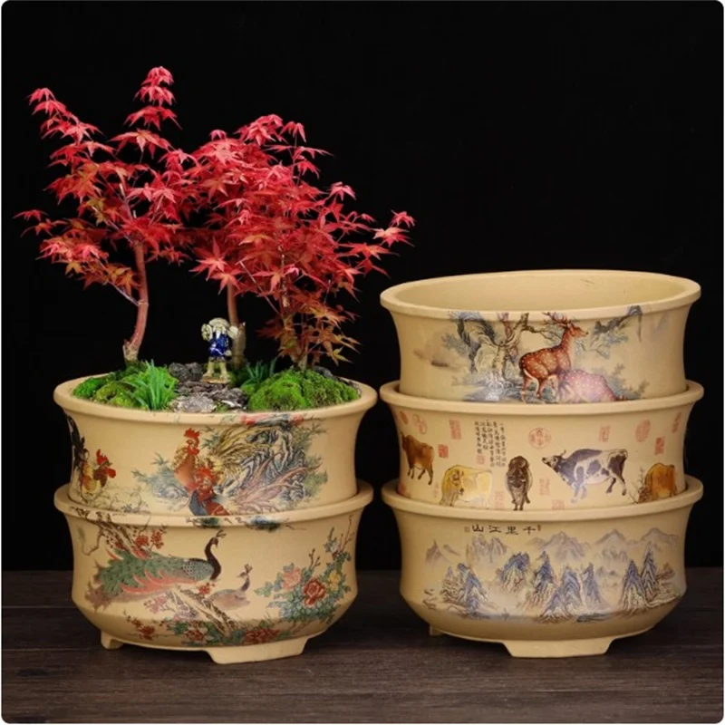 Ceramic Round Bonsai Pot,Flower Vase, Traditional Chinese Peony Peacock Pattern,Garden Decoration
Ceramic Round Bonsai Pot,Flower Vase, Traditional Chinese Peony Peacock Pattern,Garden Decoration