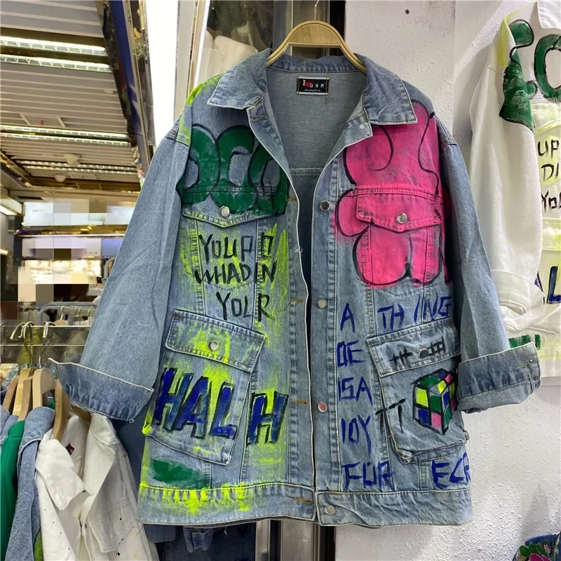 Harajuku джинсовое пальто с ручной росписью и граффити, осеннее женское повседневное белое, синее джинсовое пальто с длинными рукавами и карманами с лацканами, уличная одежда
Harajuku джинсовое пальто с ручной росписью и граффити, осеннее женское повседневное белое, синее джинсовое пальто с длинными рукавами и карманами с лацканами, уличная одежда