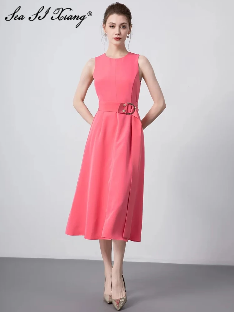 Seasixiang Fashion Designer Summer Red Vest Dress Women's O-Neck Sleeveless Sashes Office Lady Long Dresses
Seasixiang Fashion Designer Summer Red Vest Dress Women's O-Neck Sleeveless Sashes Office Lady Long Dresses