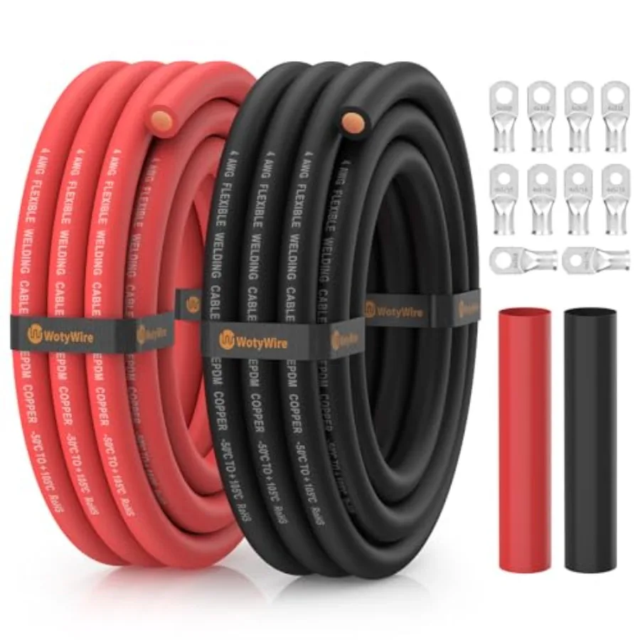 Кабель для аккумулятора 4 AWG, гибкий, из бескислородной меди EPDM, с наконечниками 3/8" и 5/16" для инвертора, солнечных батарей
Кабель для аккумулятора 4 AWG, гибкий, из бескислородной меди EPDM, с наконечниками 3/8" и 5/16" для инвертора, солнечных батарей