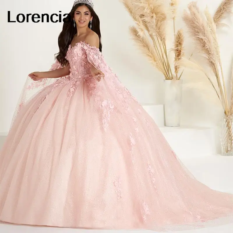 Lorencia Pink Blue Quinceanera Dress 3D Lace Flowers Applique Beading Ball Gown With Cap Sweet 16 Vestidos De 15 Años YQD596
Lorencia Pink Blue Quinceanera Dress 3D Lace Flowers Applique Beading Ball Gown With Cap Sweet 16 Vestidos De 15 Años YQD596