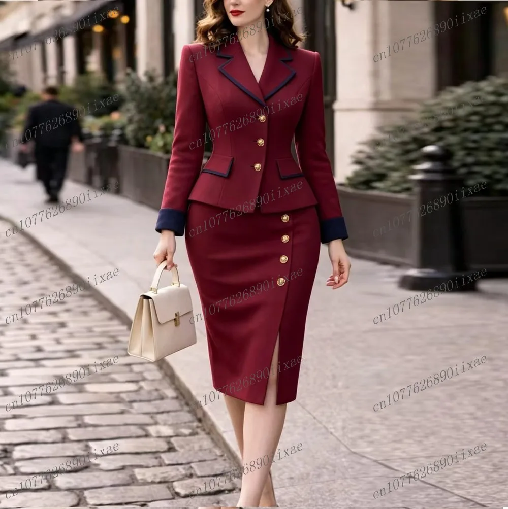 Burgundy And Navy Blue Skirt Women Suits Lady Formal Business Tuxedos Mother Wedding Party Ladies 2 Piece Set Jacket Skirt
Burgundy And Navy Blue Skirt Women Suits Lady Formal Business Tuxedos Mother Wedding Party Ladies 2 Piece Set Jacket Skirt