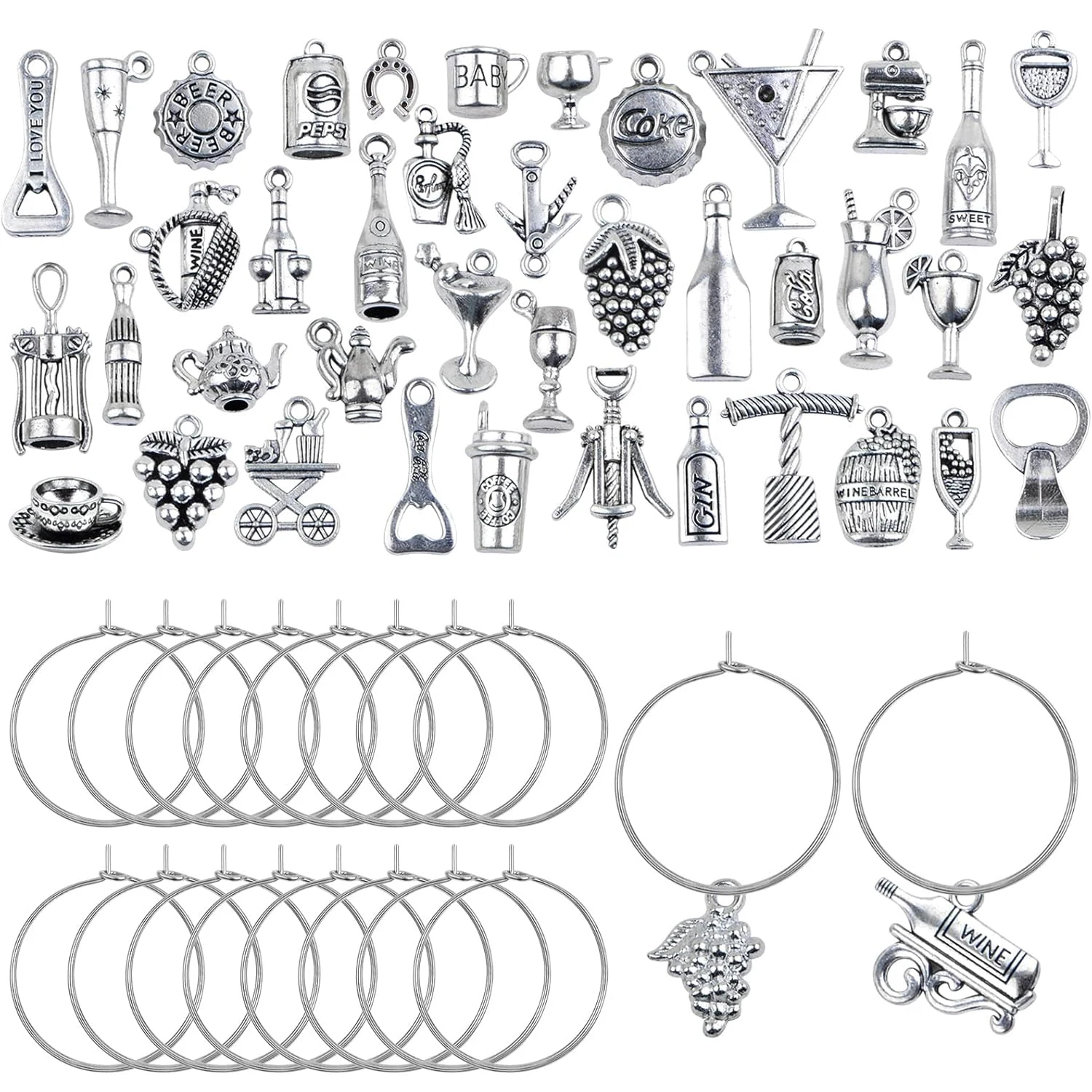 Набор из 42 маркеров-шармов для винных бокалов и чайных чашек с 50 подвесными кольцами 25 мм для дегустационных вечеринок и декораций
Набор из 42 маркеров-шармов для винных бокалов и чайных чашек с 50 подвесными кольцами 25 мм для дегустационных вечеринок и декораций