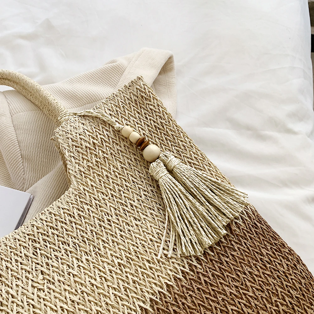 Summer Ladies Woven Tote Contrast Color with Tassels Shopping Tote Bag Large-Capacity Handmade Casual Simple for Seaside Holiday
Summer Ladies Woven Tote Contrast Color with Tassels Shopping Tote Bag Large-Capacity Handmade Casual Simple for Seaside Holiday